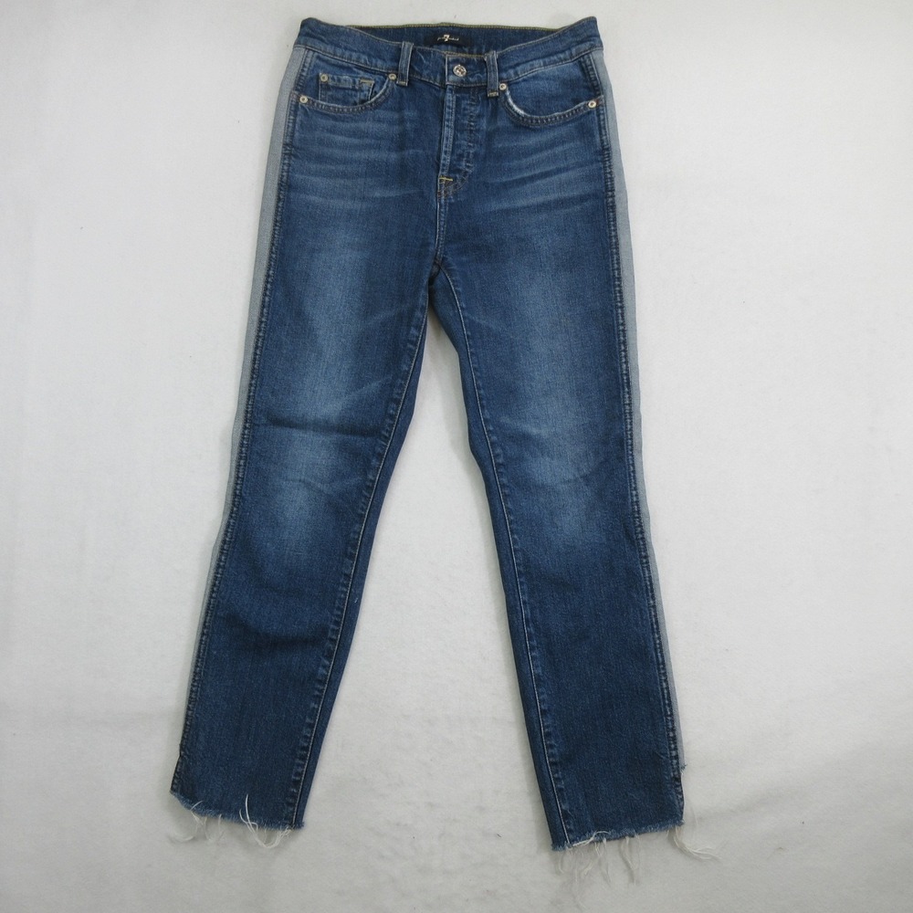 7 For All Mankind Women's Jeans 26 Straight Leg Side Stripe Button Fly Raw Hem
